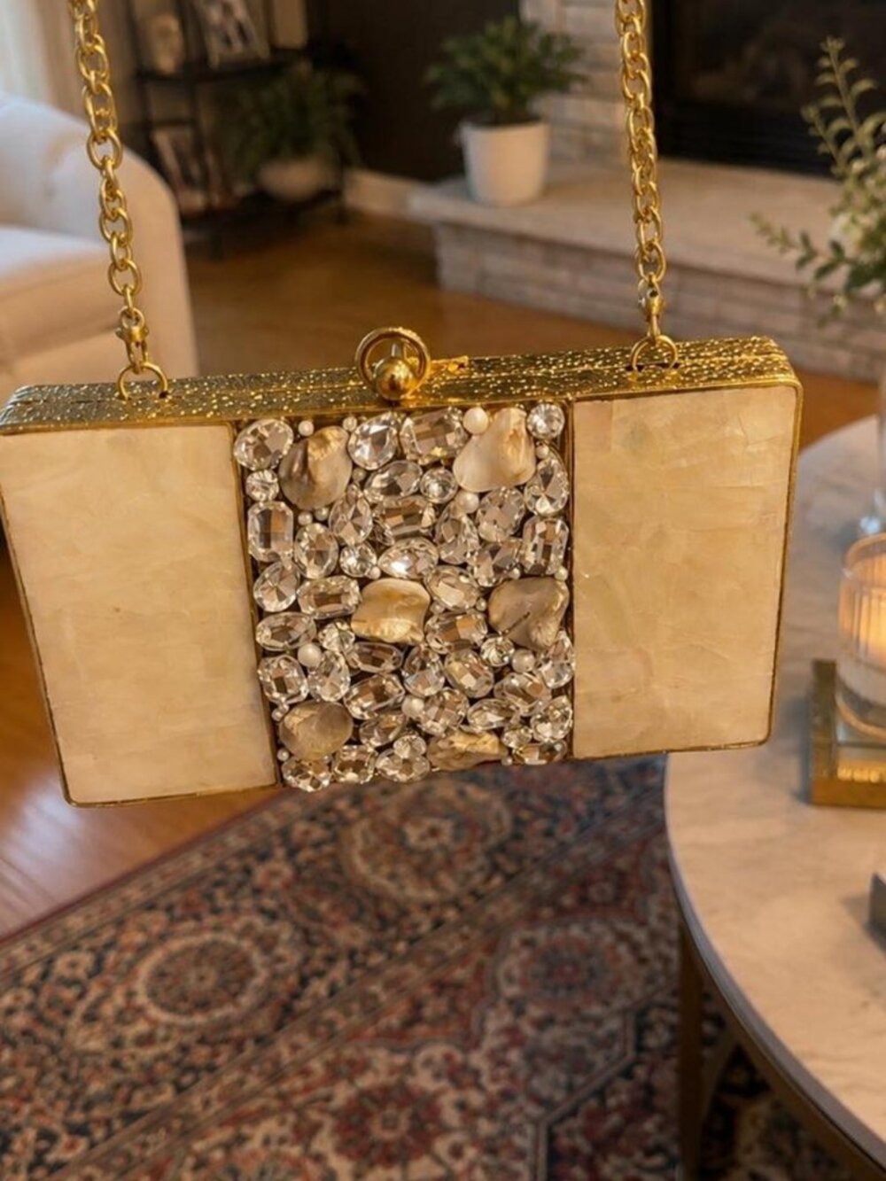 Mother of Pearl Crystal Embellished Evening Clutch